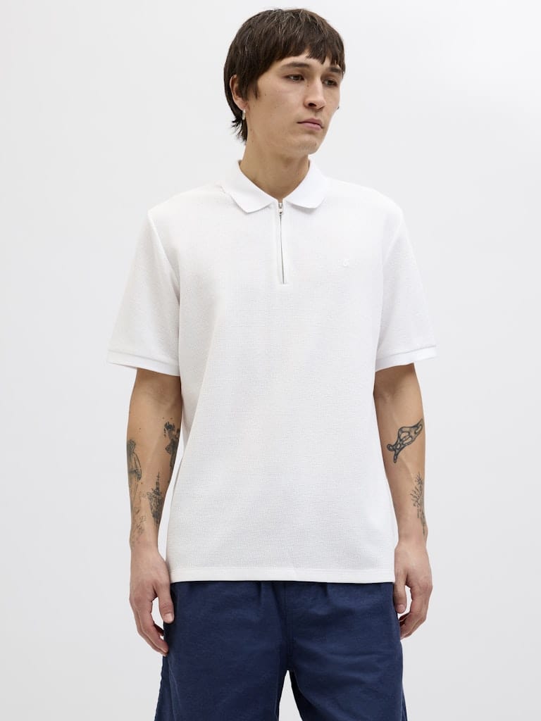 Polo con cremallera blanco - JJEAUSTIN ZIP POLO SS NOOS