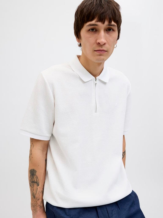 Polo con cremallera blanco - JJEAUSTIN ZIP POLO SS NOOS