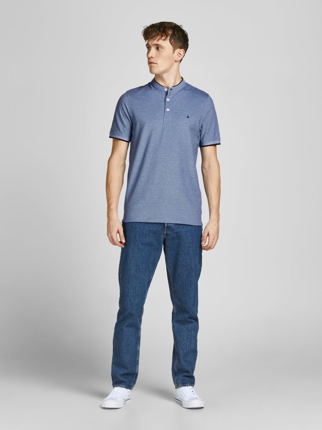 Polo básico de cuello mao azul JJEPAULOS MAO POLO SS NOOS