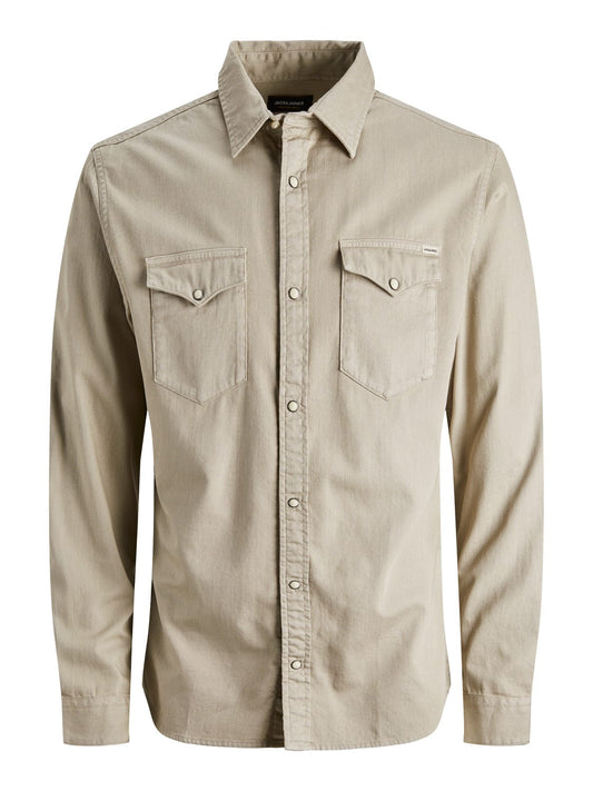 Camisa vaquera beige con bolsillos -SHERIDAN