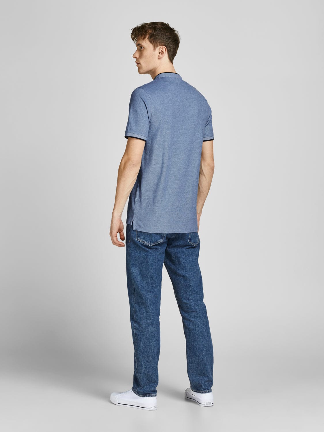 Polo básico de cuello mao azul JJEPAULOS MAO POLO SS NOOS