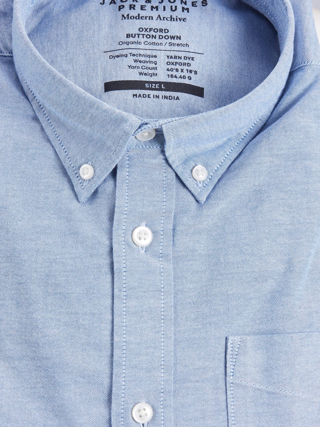 Camisa algodón orgánico con botones azul -JPRBLUBROOK