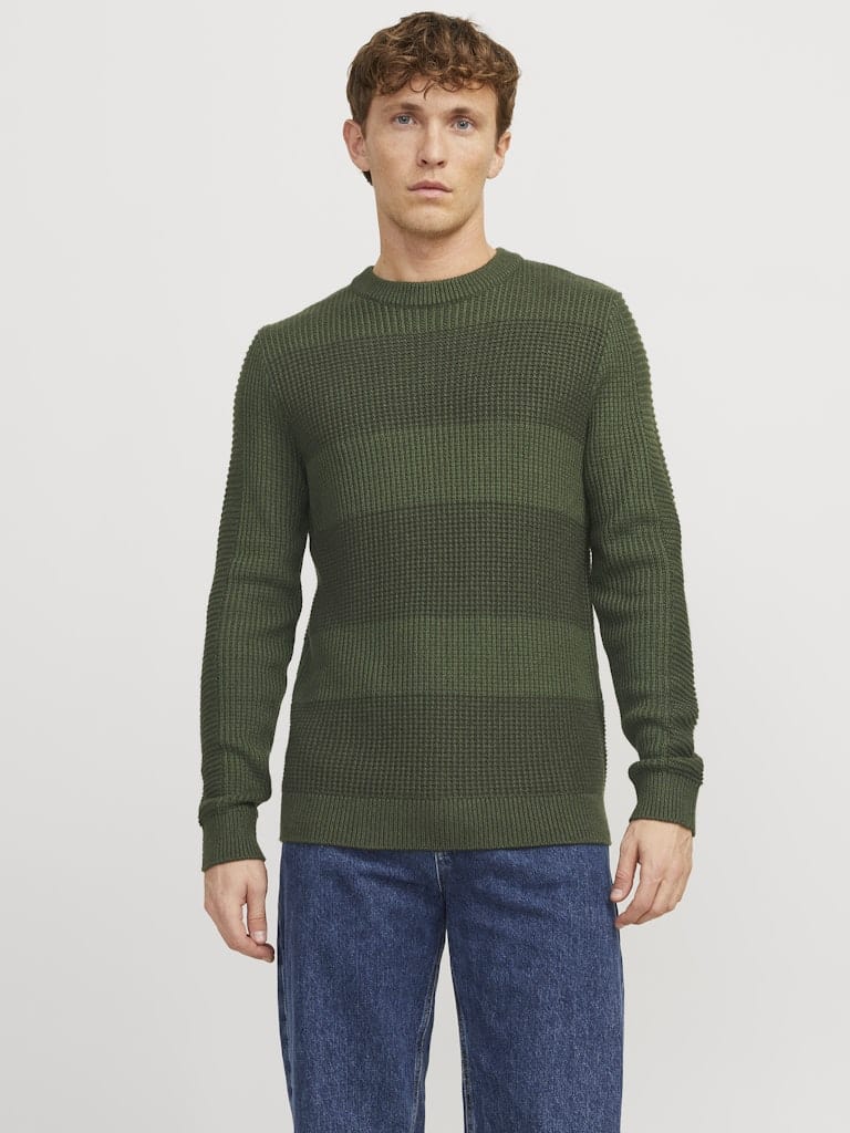 Jersey de punto de rayas gruesas verde - JJHUGO Pullover