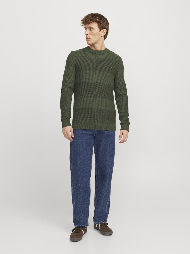 Jersey de punto de rayas gruesas verde - JJHUGO Pullover