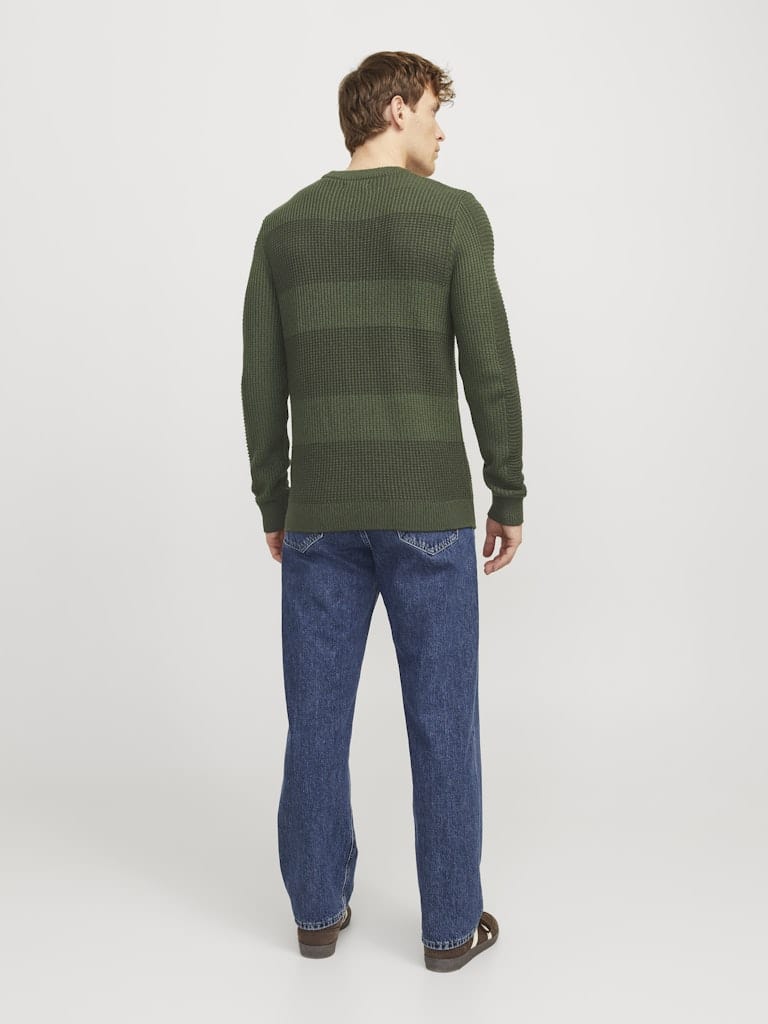 Jersey de punto de rayas gruesas verde - JJHUGO Pullover