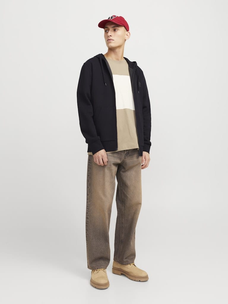 Sudadera con cremallera básica Negra con Capucha - JJECORP