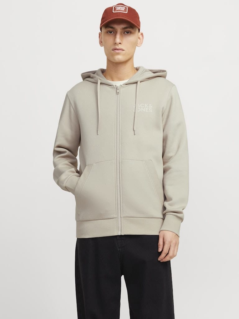 Sudadera con cremallera básica Beige con Capucha - JJECORP