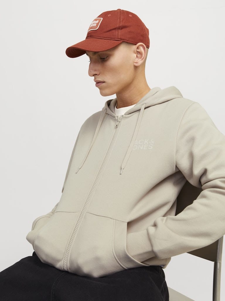 Sudadera con cremallera básica Beige con Capucha - JJECORP