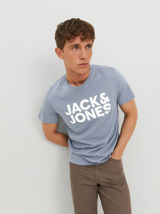 Camiseta de manga corta con logo azul pastel -JJECORP