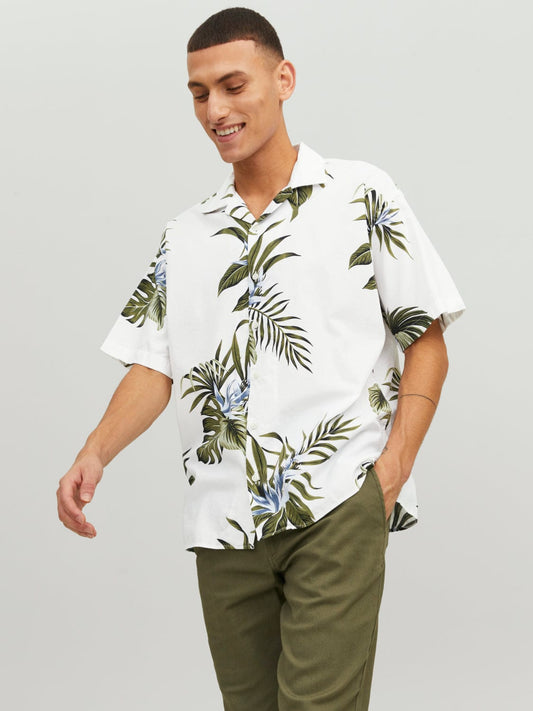 Camisa de popelín estampado tropical blanca - JPRBLATROPIC