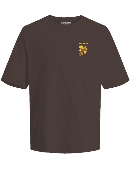 Camiseta manga corta estampada marrón - JOREDO