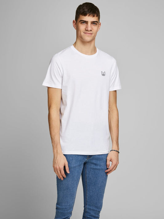 Camiseta básica de algodón orgánico logo bordado blanca - JJBASIC