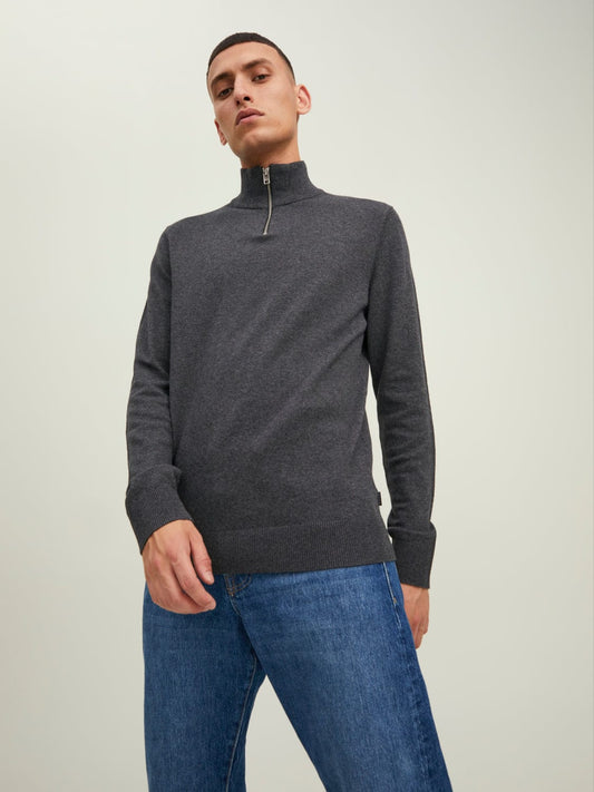 Jersey de punto con cremallera gris -JJEEMIL