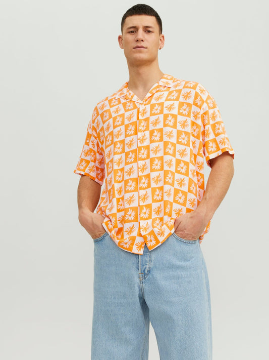 Camisa estampada con cuadros naranja - JORGALLERY