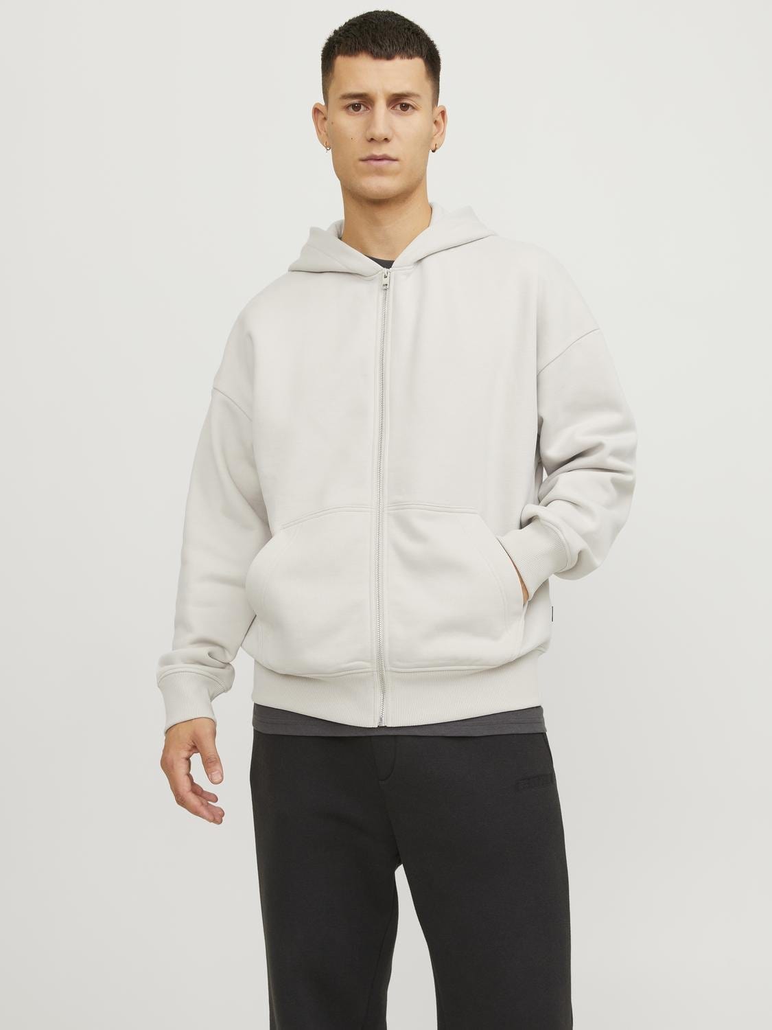 Sudadera oversize abierta con cremallera, Blanco roto  - JPRBLAHARVEY